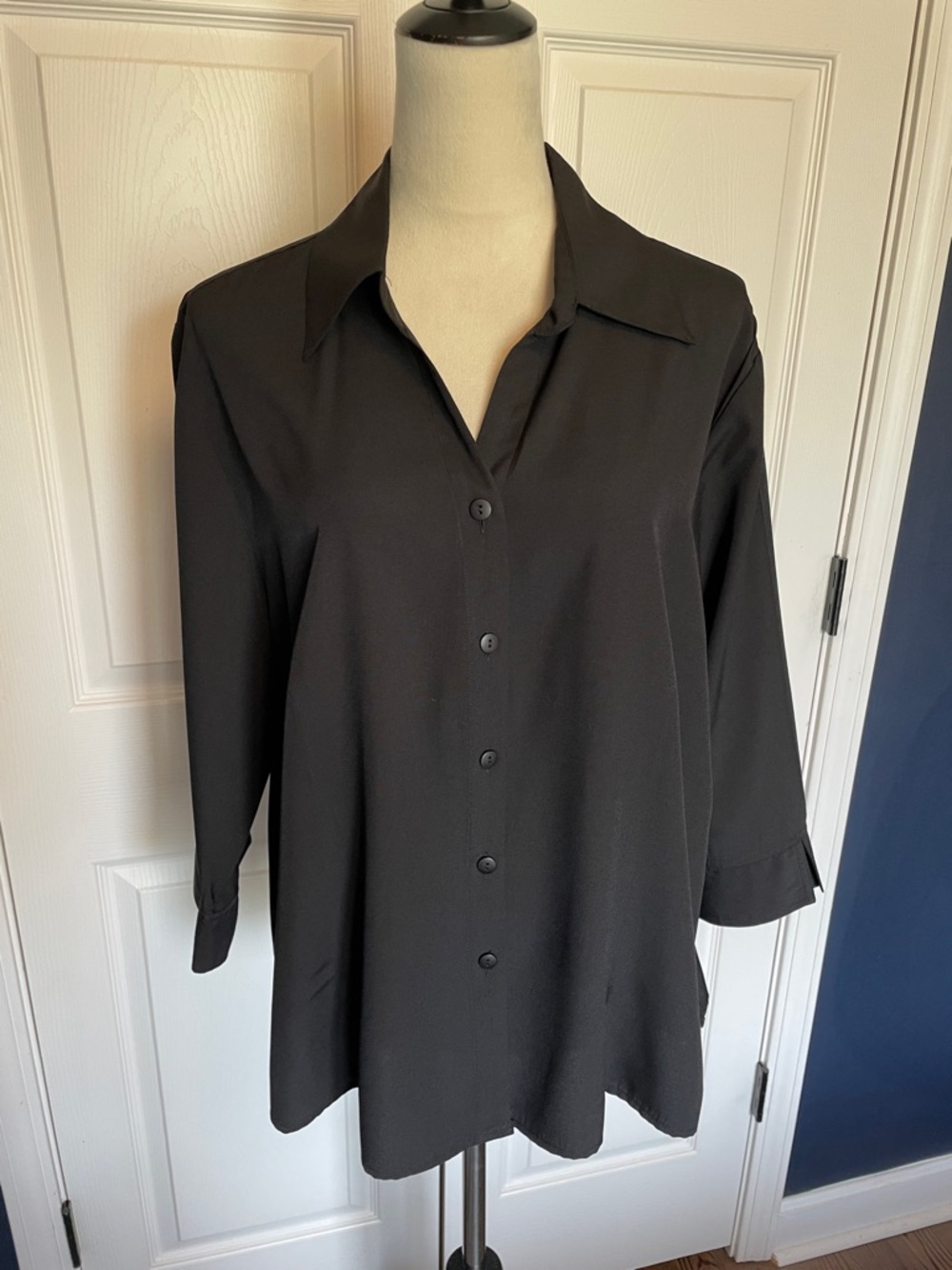 Apparenza Black Button-Down Blouse 3/4 Sleeves Size 2X